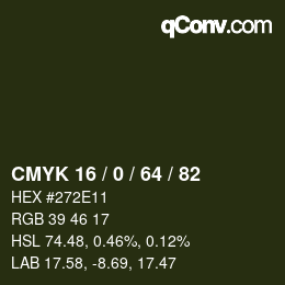 颜色代码: CMYK 16 / 0 / 64 / 82 | qconv.com