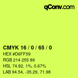 颜色代码: CMYK 16 / 0 / 65 / 0 | qconv.com