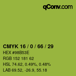 カラーコード: CMYK 16 / 0 / 66 / 29 | qconv.com