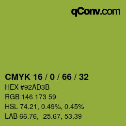 カラーコード: CMYK 16 / 0 / 66 / 32 | qconv.com
