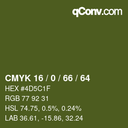 Color code: CMYK 16 / 0 / 66 / 64 | qconv.com
