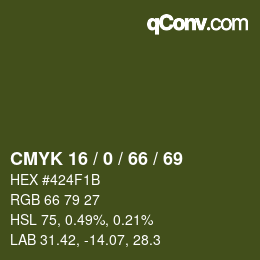 颜色代码: CMYK 16 / 0 / 66 / 69 | qconv.com