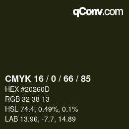 颜色代码: CMYK 16 / 0 / 66 / 85 | qconv.com