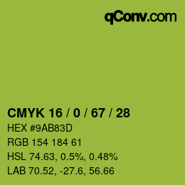 颜色代码: CMYK 16 / 0 / 67 / 28 | qconv.com