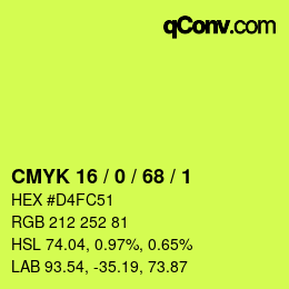 カラーコード: CMYK 16 / 0 / 68 / 1 | qconv.com