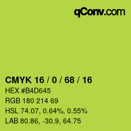 Color code: CMYK 16 / 0 / 68 / 16 | qconv.com