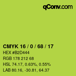 Color code: CMYK 16 / 0 / 68 / 17 | qconv.com