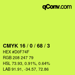 カラーコード: CMYK 16 / 0 / 68 / 3 | qconv.com