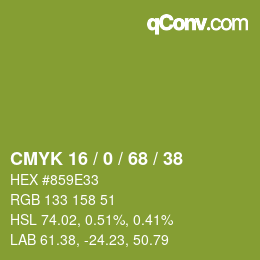 Color code: CMYK 16 / 0 / 68 / 38 | qconv.com