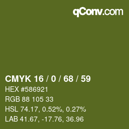 Color code: CMYK 16 / 0 / 68 / 59 | qconv.com