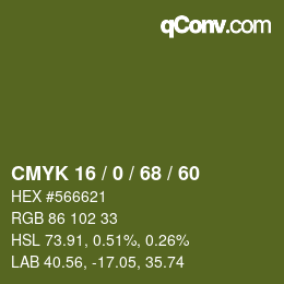 カラーコード: CMYK 16 / 0 / 68 / 60 | qconv.com