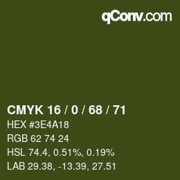 Color code: CMYK 16 / 0 / 68 / 71 | qconv.com