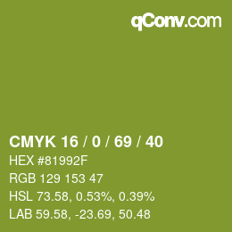 カラーコード: CMYK 16 / 0 / 69 / 40 | qconv.com