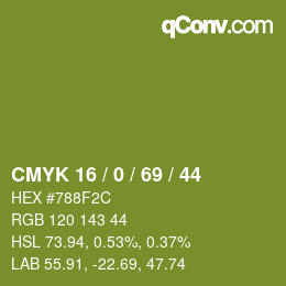 Color code: CMYK 16 / 0 / 69 / 44 | qconv.com