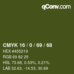 Color code: CMYK 16 / 0 / 69 / 68 | qconv.com
