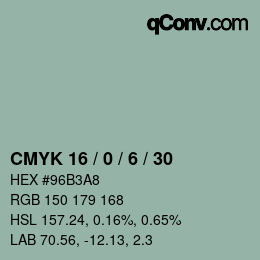 Farbcode: CMYK 16 / 0 / 6 / 30 | qconv.com