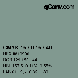 Color code: CMYK 16 / 0 / 6 / 40 | qconv.com