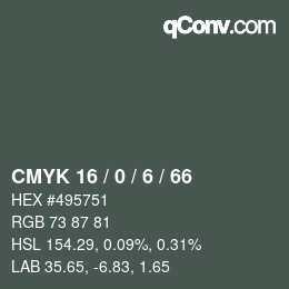 颜色代码: CMYK 16 / 0 / 6 / 66 | qconv.com