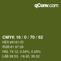Color code: CMYK 16 / 0 / 70 / 62 | qconv.com