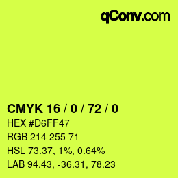 Color code: CMYK 16 / 0 / 72 / 0 | qconv.com