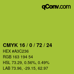 カラーコード: CMYK 16 / 0 / 72 / 24 | qconv.com