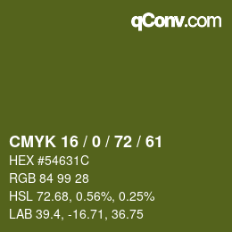 颜色代码: CMYK 16 / 0 / 72 / 61 | qconv.com