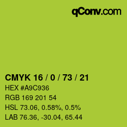 カラーコード: CMYK 16 / 0 / 73 / 21 | qconv.com