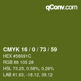 Farbcode: CMYK 16 / 0 / 73 / 59 | qconv.com