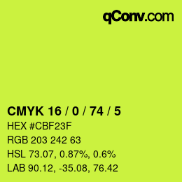 Color code: CMYK 16 / 0 / 74 / 5 | qconv.com