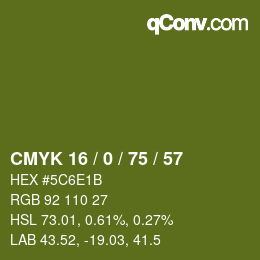 Color code: CMYK 16 / 0 / 75 / 57 | qconv.com