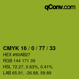 颜色代码: CMYK 16 / 0 / 77 / 33 | qconv.com