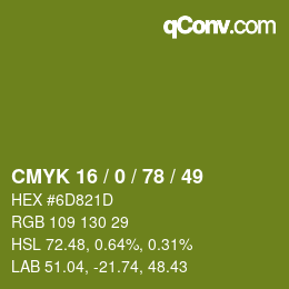 Color code: CMYK 16 / 0 / 78 / 49 | qconv.com