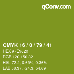Color code: CMYK 16 / 0 / 79 / 41 | qconv.com