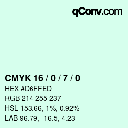 カラーコード: CMYK 16 / 0 / 7 / 0 | qconv.com
