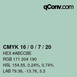 Farbcode: CMYK 16 / 0 / 7 / 20 | qconv.com