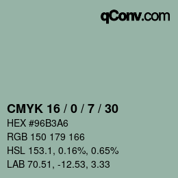 颜色代码: CMYK 16 / 0 / 7 / 30 | qconv.com