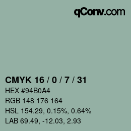 Color code: CMYK 16 / 0 / 7 / 31 | qconv.com