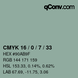 Color code: CMYK 16 / 0 / 7 / 33 | qconv.com