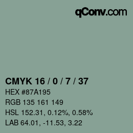 Farbcode: CMYK 16 / 0 / 7 / 37 | qconv.com
