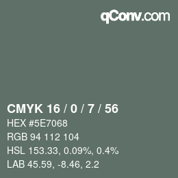 颜色代码: CMYK 16 / 0 / 7 / 56 | qconv.com