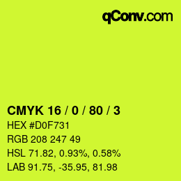 カラーコード: CMYK 16 / 0 / 80 / 3 | qconv.com