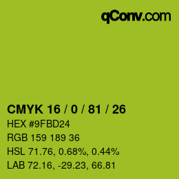 Color code: CMYK 16 / 0 / 81 / 26 | qconv.com