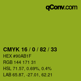 Color code: CMYK 16 / 0 / 82 / 33 | qconv.com