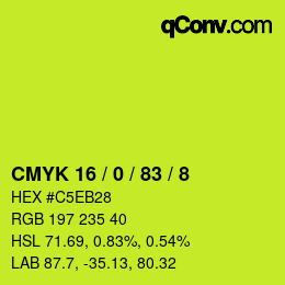 カラーコード: CMYK 16 / 0 / 83 / 8 | qconv.com