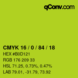 Color code: CMYK 16 / 0 / 84 / 18 | qconv.com