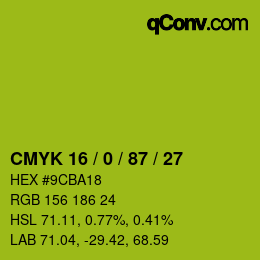 Code couleur: CMYK 16 / 0 / 87 / 27 | qconv.com