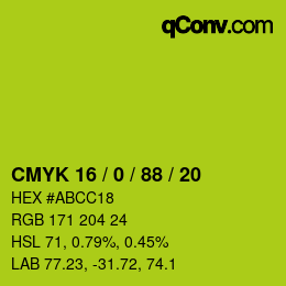 Color code: CMYK 16 / 0 / 88 / 20 | qconv.com