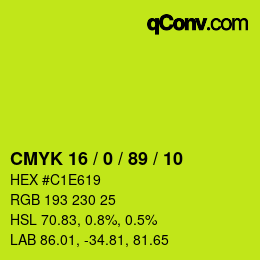 颜色代码: CMYK 16 / 0 / 89 / 10 | qconv.com