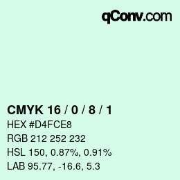カラーコード: CMYK 16 / 0 / 8 / 1 | qconv.com