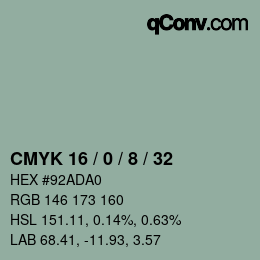 カラーコード: CMYK 16 / 0 / 8 / 32 | qconv.com